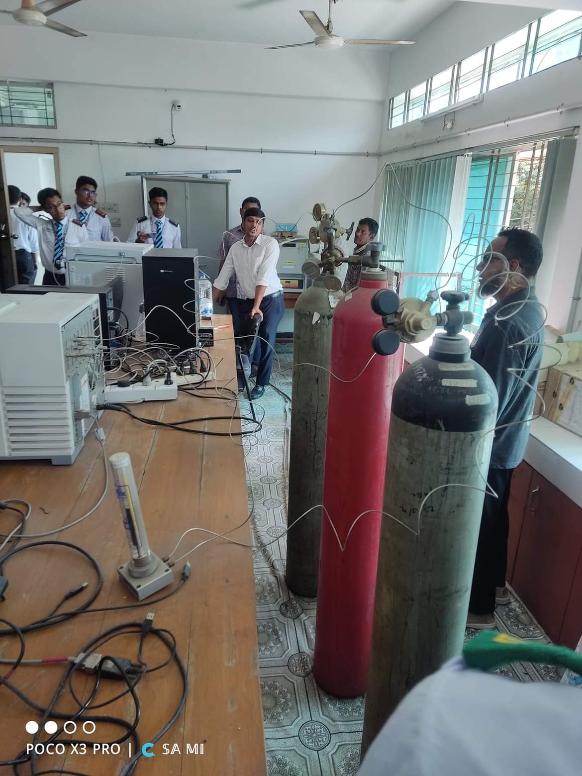 Instrumentation room · gas cylinders & analytical equipment at CU