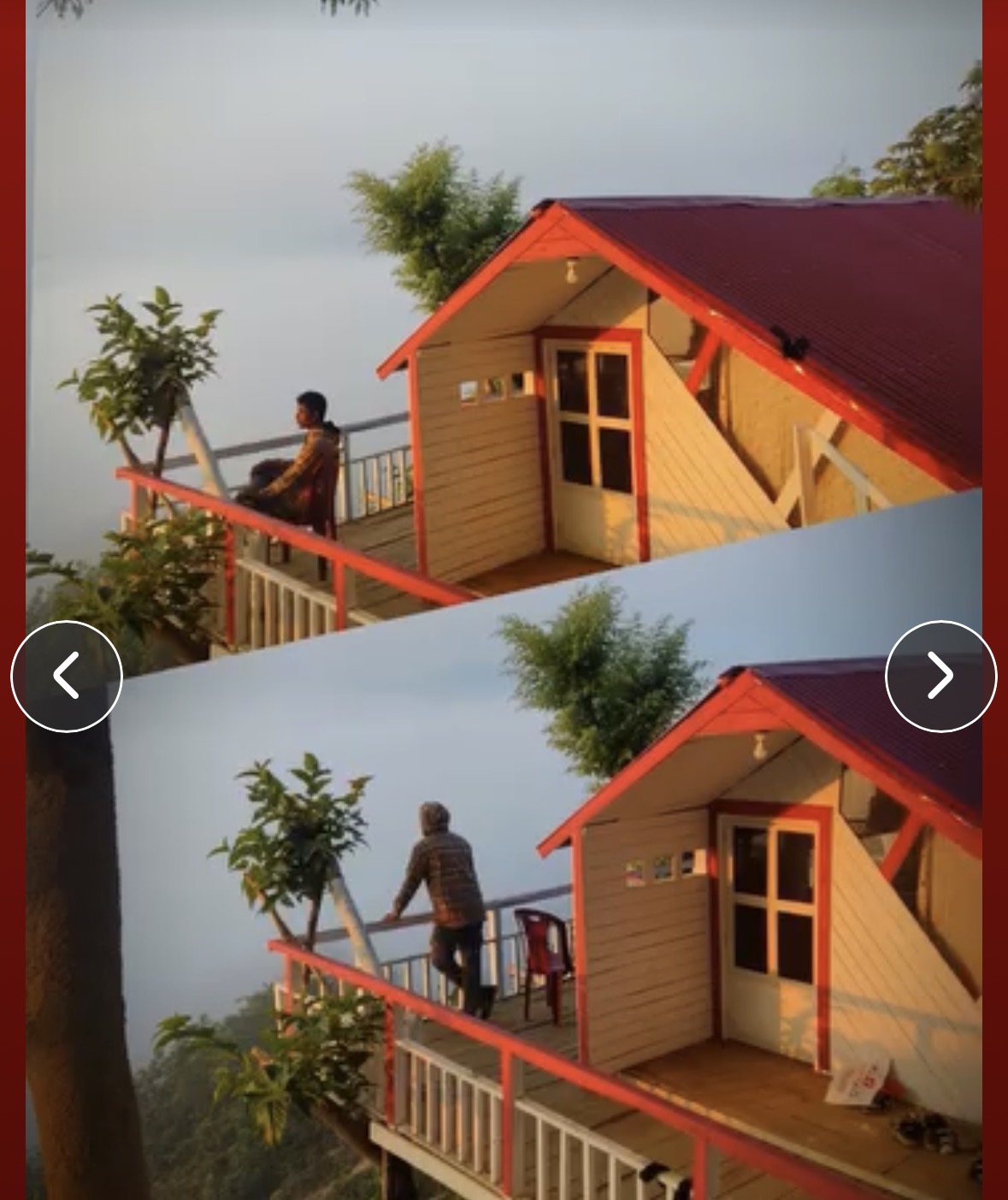 Red-roof cabin above the mist · hill country morning